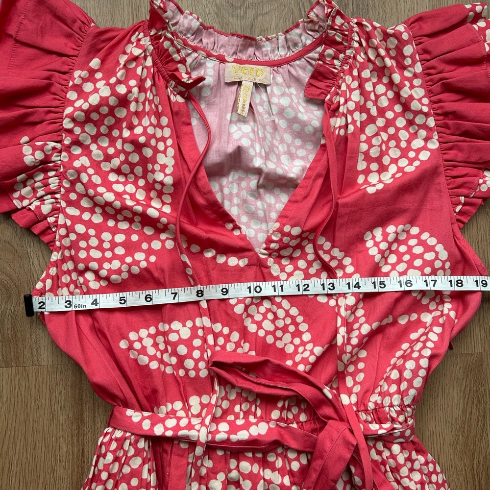 Verb Coral Tiered Ruffle Mini Dress Medium Boho Cotton Tie Waist - Picture 7 of 8